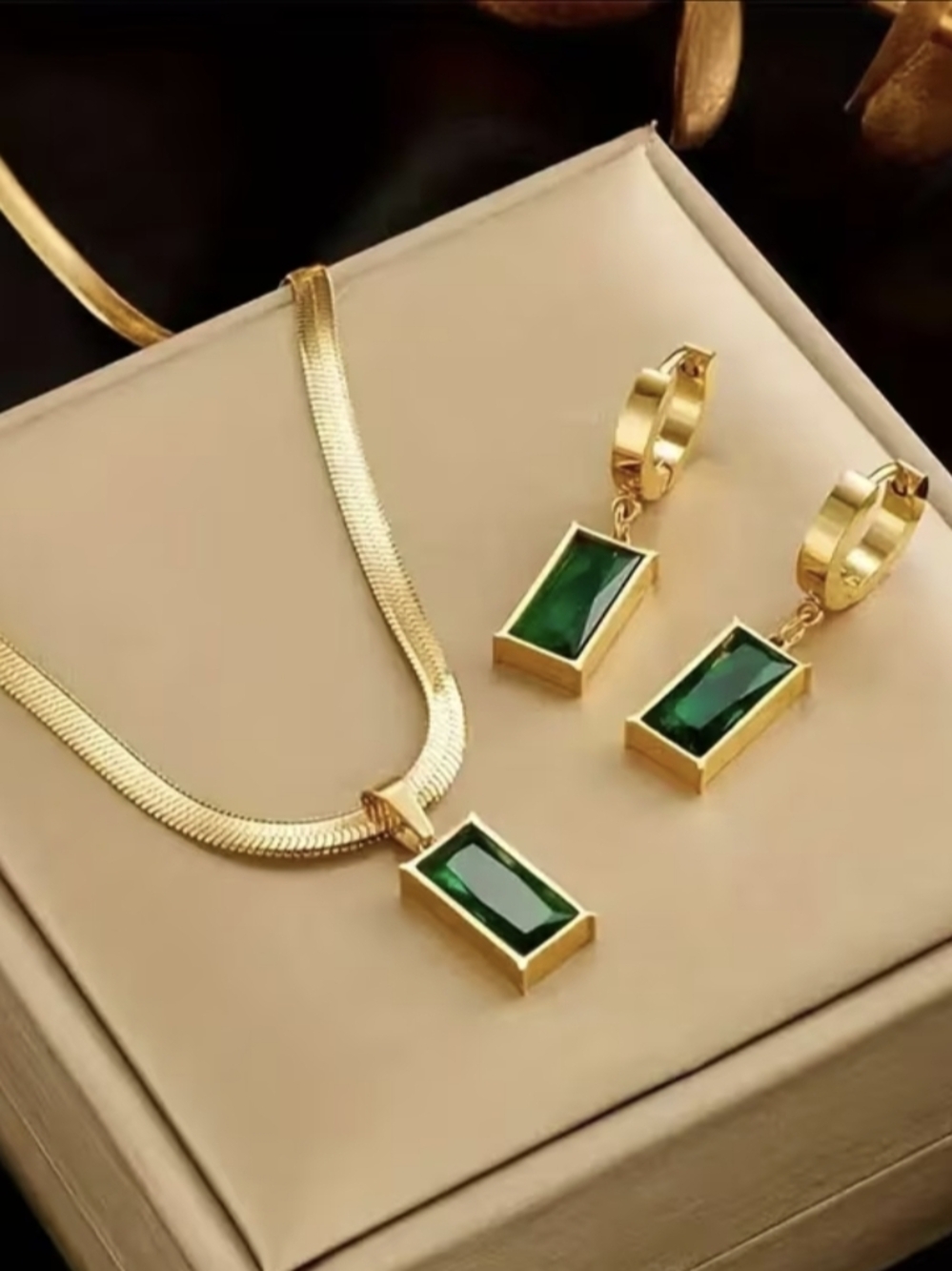 Gold-Plated Stainless Steel Necklace & Earring Set